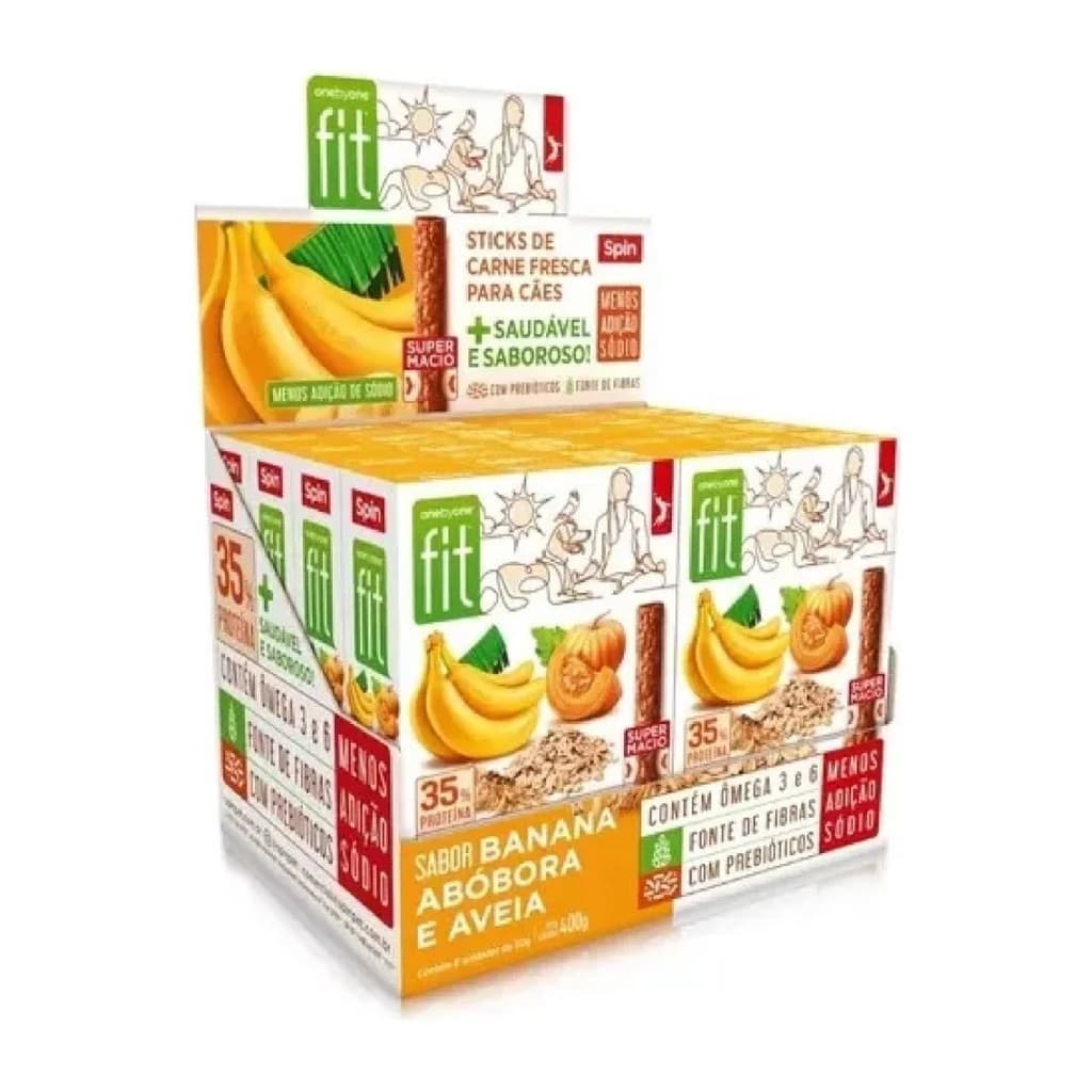 Kit 8 Petisco Stick Fit Spin Banana Abóbora Aveia 50g Cães