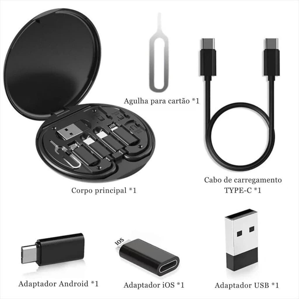 Conjunto de adaptador de cabo de carregamento múltiplo 6 em 1 USB C para USB