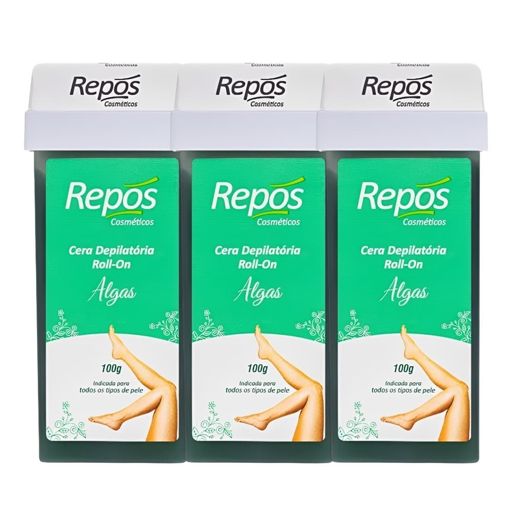 Kit 3 Refil Cera Depilação Roll On Depilatória Algas Repós 100g