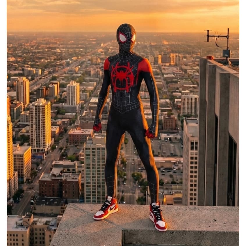 Fantasia Cosplay Com Lentes Miles Morales Filme Homem Aranha