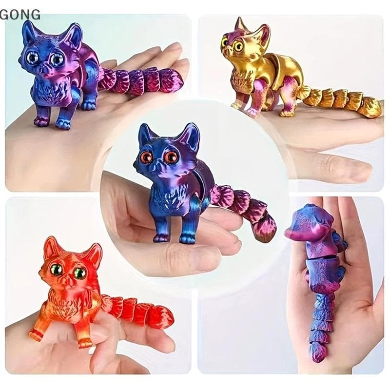 [BI] 12cm Articulado 3D Impresso Gato Animais Fofos Brinquedos Decoração Para Alívio Do Estresse De Mesa Animal De Estim