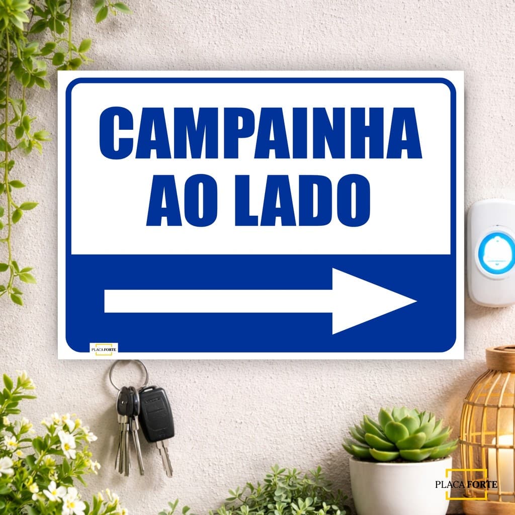 Placa Sinalização Campainha Ao Lado 20x15cm Seta Direita e Esquerda