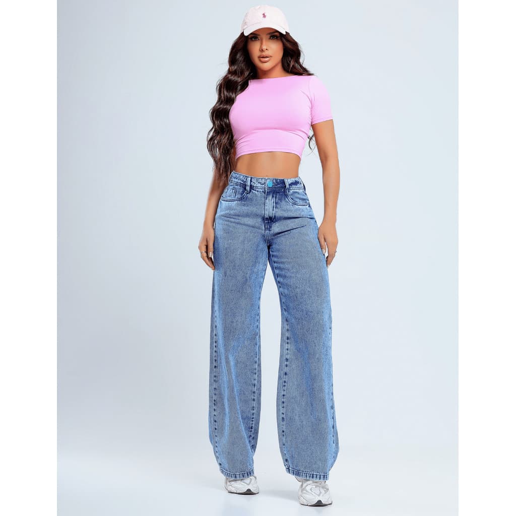Calça Jeans Feminina Wide Leg Pantalona Larga Modelagem Perfeita Premium