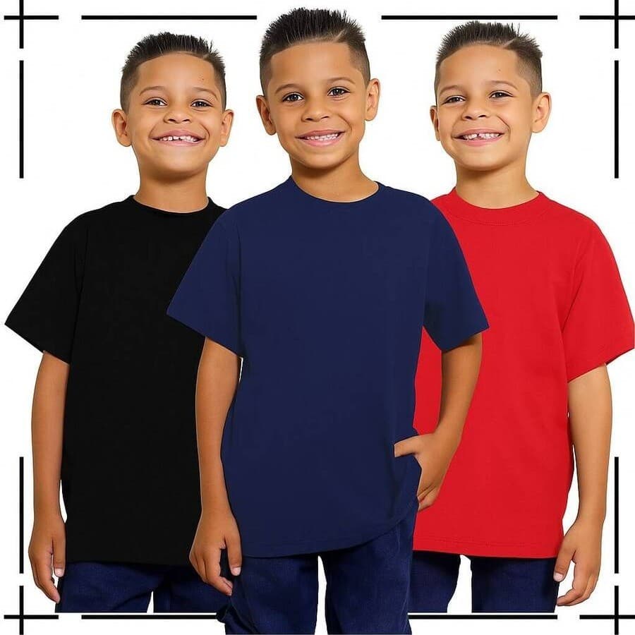 Kit 3 Camiseta Infantil Juvenil Básica 100% Algodão