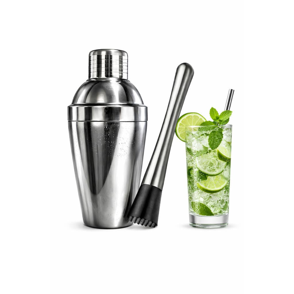 Kit Coqueteleira Inox 600ml + Socador Drinks Profissional Barman Bar Completo