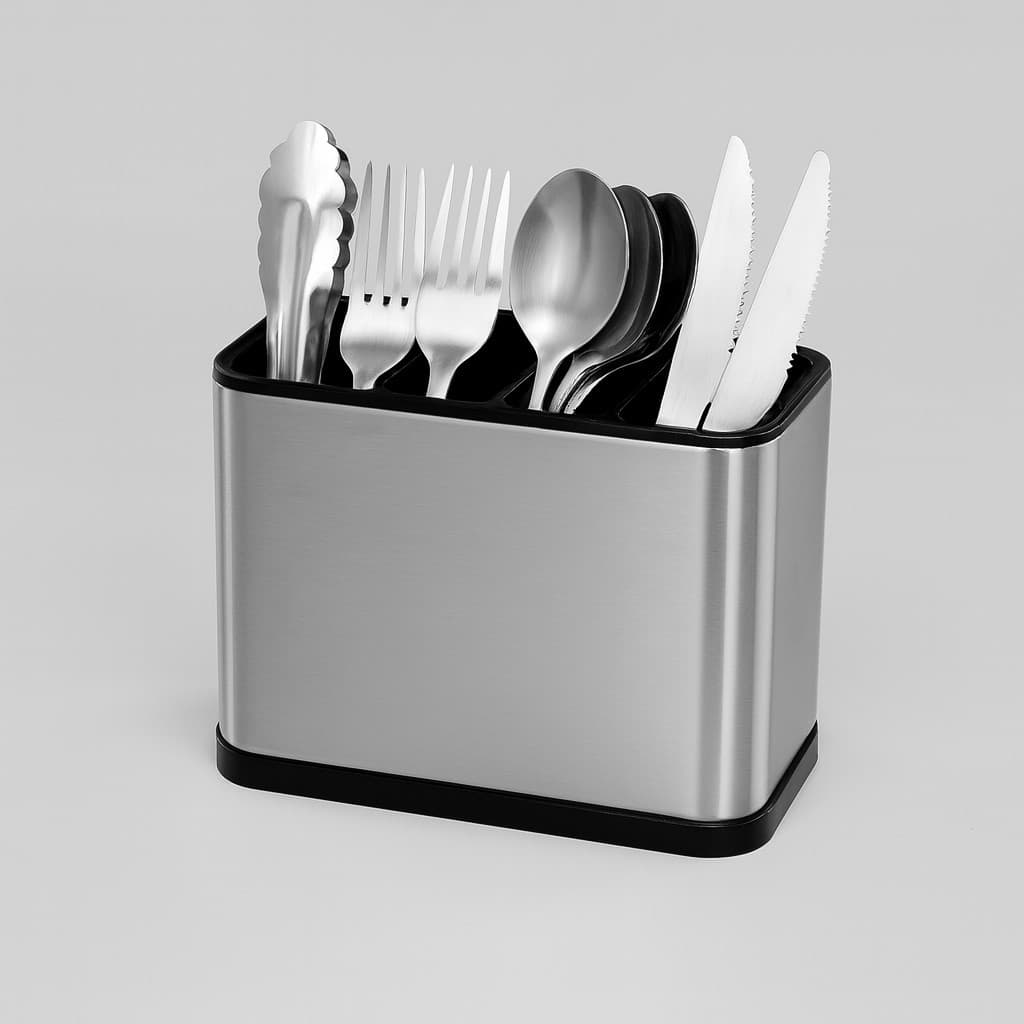 Porta Talheres com Dreno 4 Divisórias Organizador de Pia ABS e Frente em Inox
