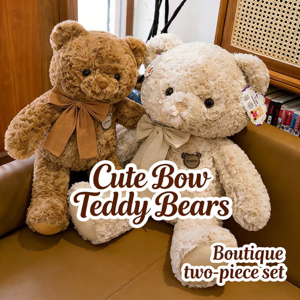 [Pacote Premium de duas peças] Urso de pelúcia com laço fofo, brinquedo de pelúcia para crianças dormindo, travesseiro d