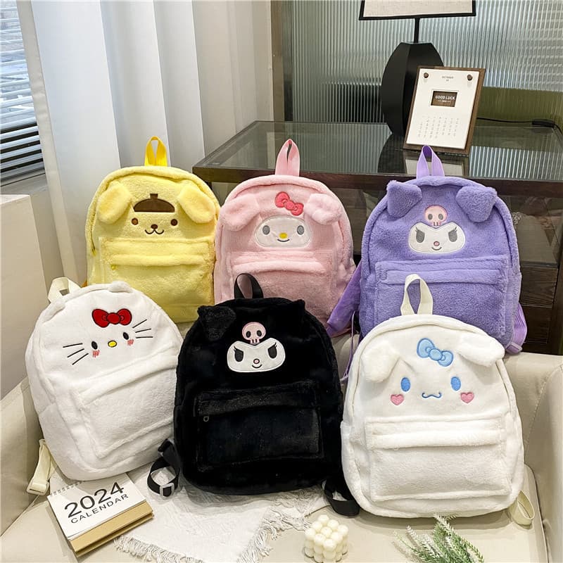Mochila de pelúcia Sanrio Cartoon Kuromi My Melody Cinnamoroll Hello Kitty Boneca Bolsa de ombro tamanho grande