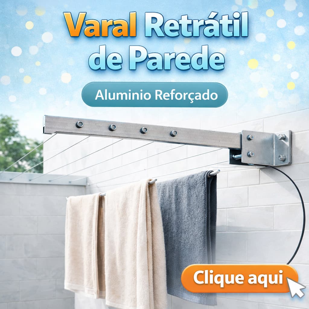 Varal de Parede Retrátil Recolhível Alumínio Reforçado Suporta 80kg Roupas