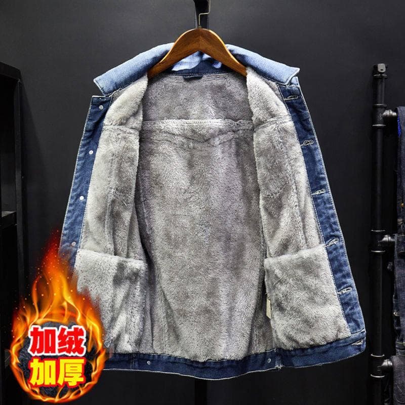 Forro de lã engrossado Denim jaqueta masculina outono inverno novo estilo cordeiro velo jaqueta Casual masculina jaqueta