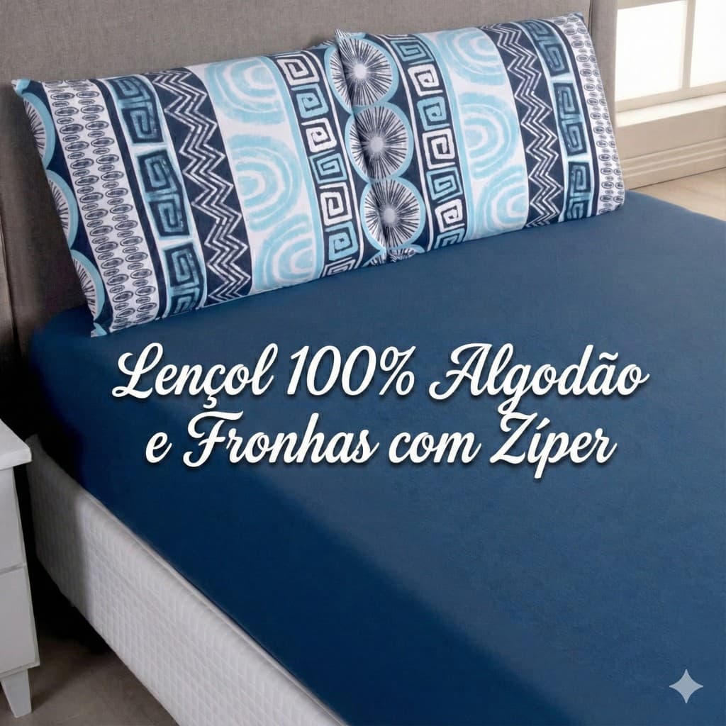 Lençol Solteiro Casal Queen King Jogo de Cama C/ Elástico Kit 03 Pçs Fronhas Estampadas Malha Penteada Fio 30/1