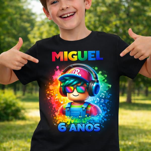 Camiseta Personalizada Roblox Aniversário | Algodão Premium | Kit Família | Nome e Idade