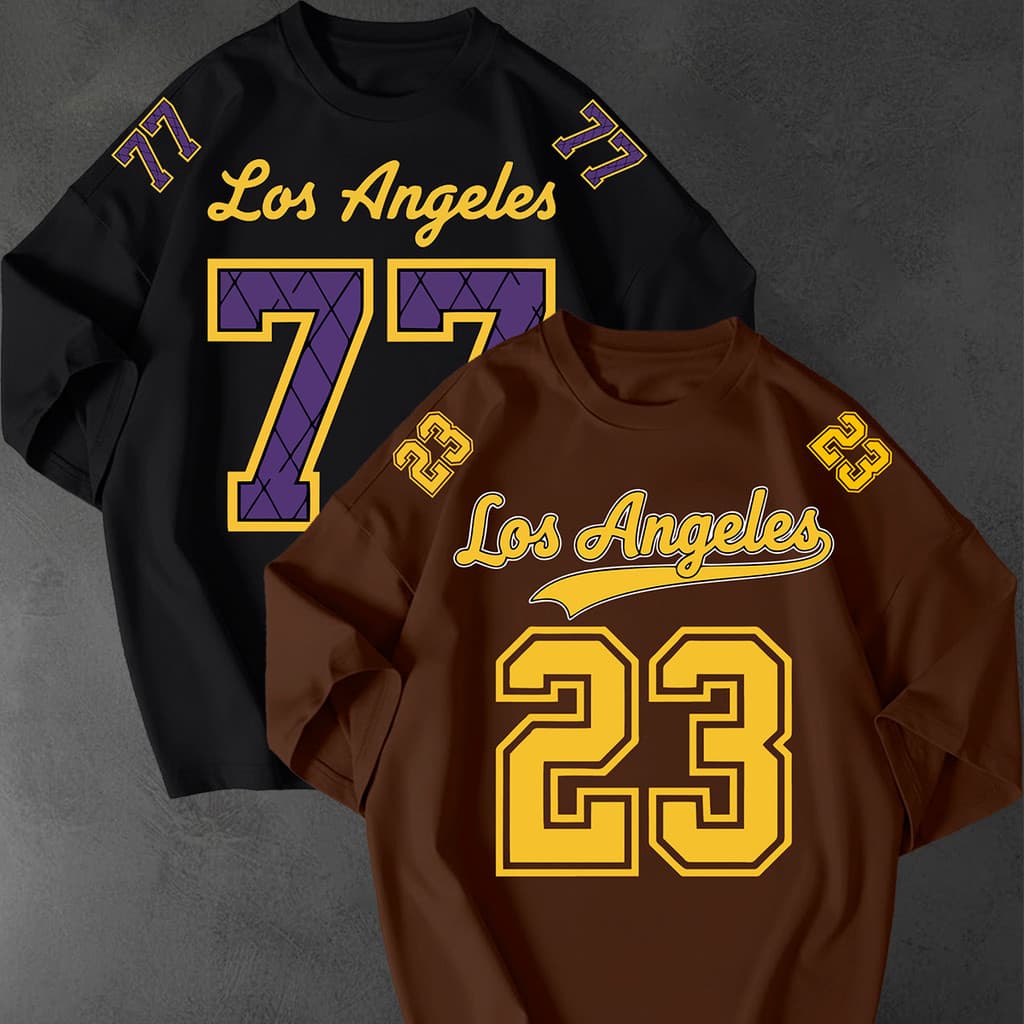 Kit 2 Camisetão Oversized Los Angeles 77 e 23 Estilo College Urbano Algodão Premium Visual Casual