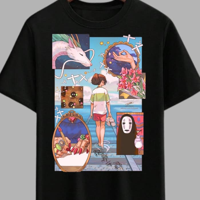 Camisa Anime Filme Viagem de Chihiro Blusa Manga Curta Castelo Animado T-shirt Amigo Totoro Fofo Básica Camisa Kiki Top