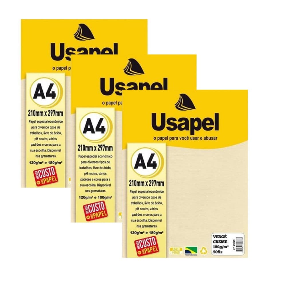 150 FLS Papel Verge Creme A4 180G Usapel P/ Certificado