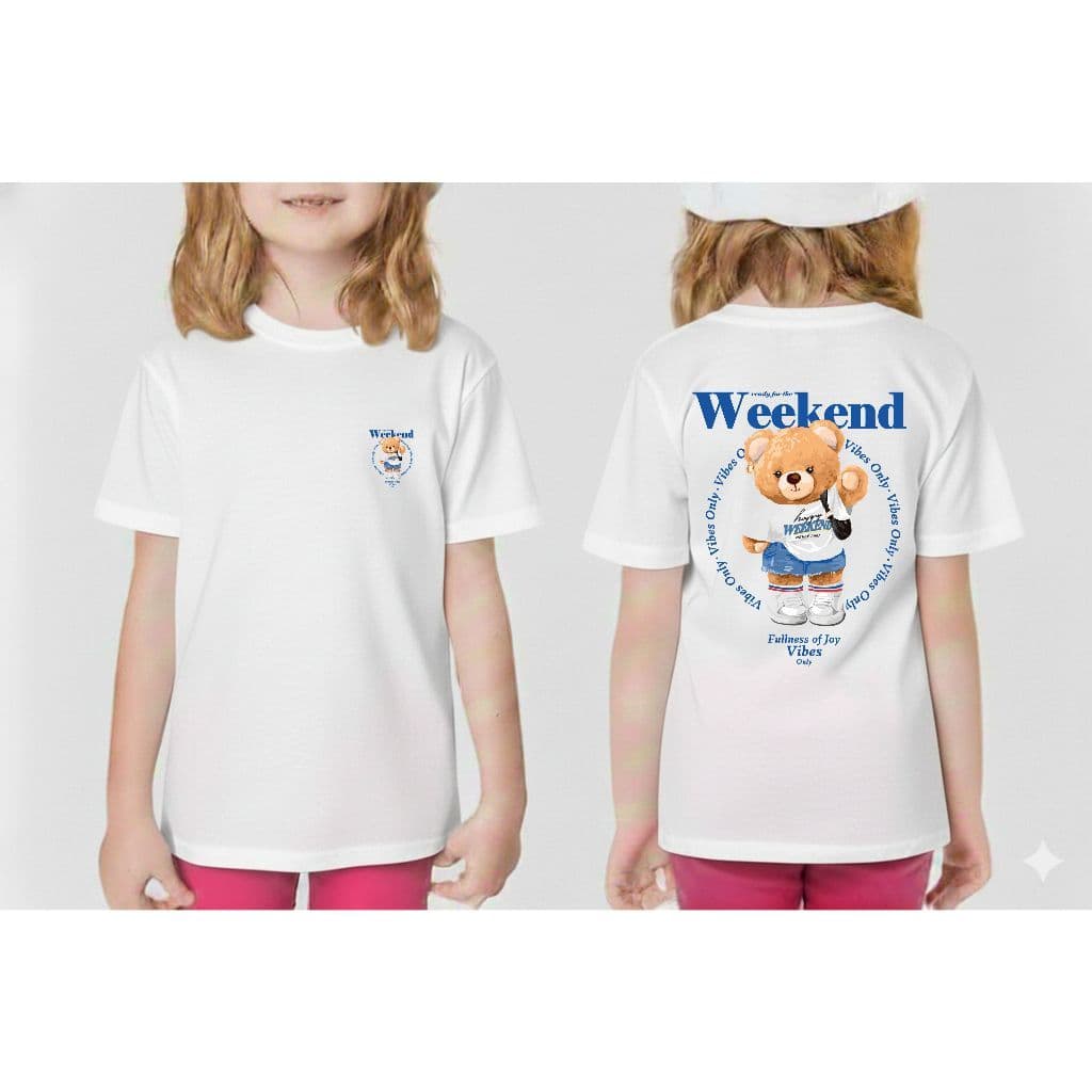 Camiseta Infantil Malha 30.1 100% Algodão Camisa Juvenil Estilosa Divertida Ursinho Weekend
