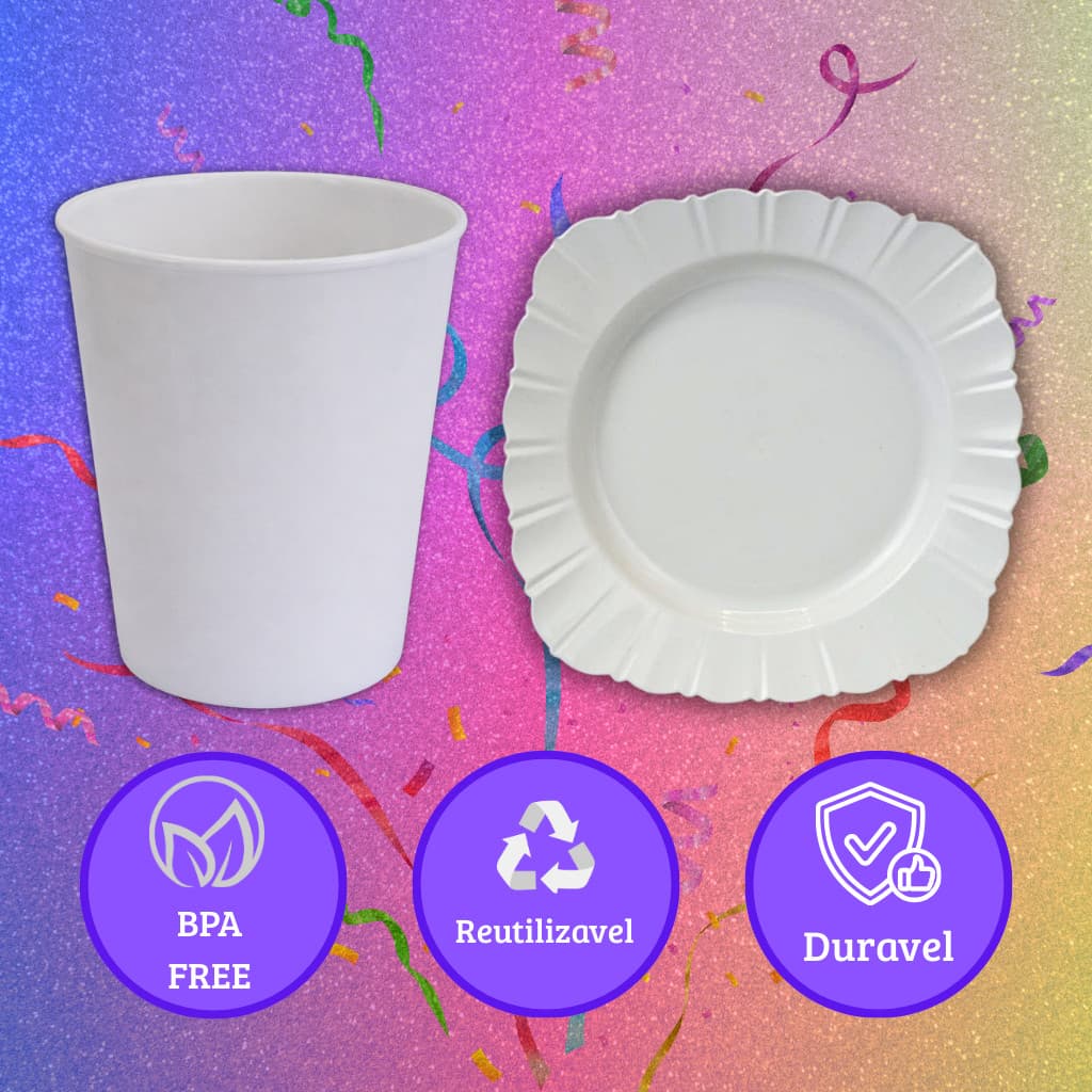 Kit Festa Copos e Pratos Para Sobremesa Eventos Festa Plastico Reutilizavel
