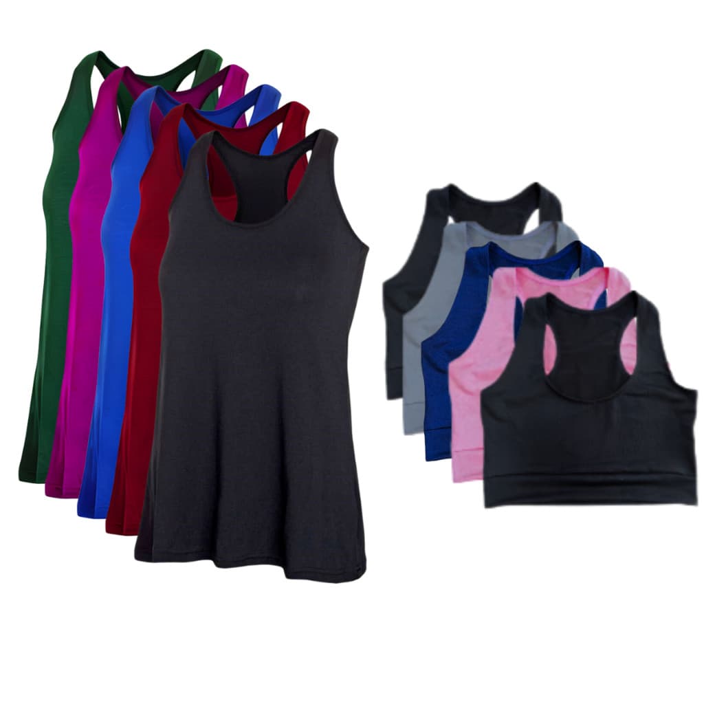 Kit 5 Tops Nadador + 5 Regatas Feminina Academia Fitness