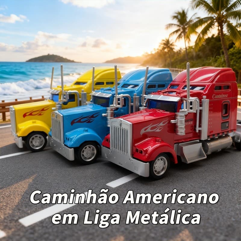 Caminhão Americano em Liga Metálica - Tração por Retorno, Cores Vibrantes!