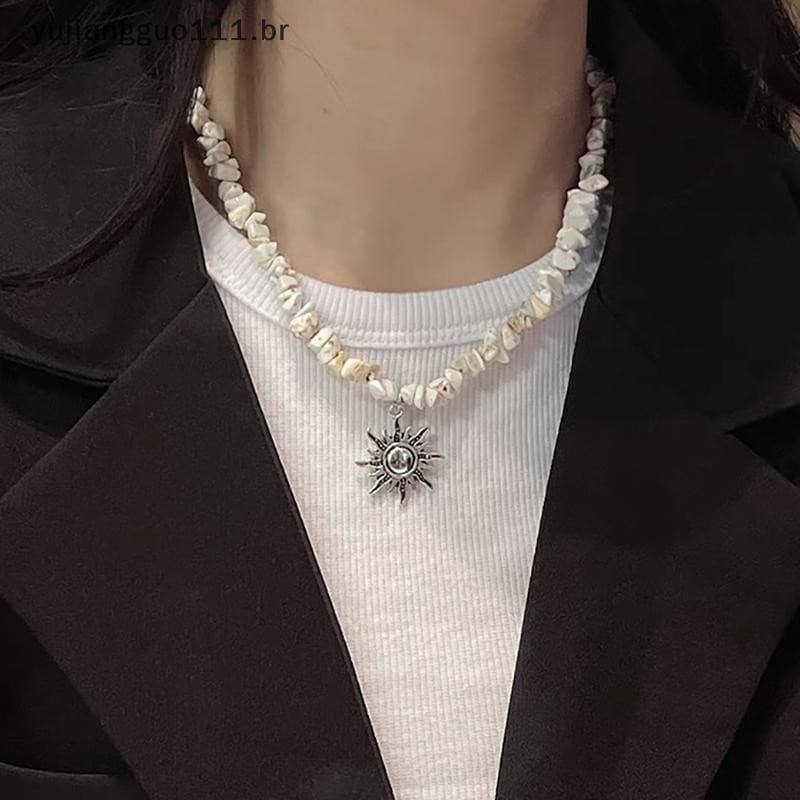 # Novo Retro Hip Hop Estilo Étnico Sol Pingente Colar Frisado Clavícula Corrente Para Mulheres Pescoço Decoração Acessór