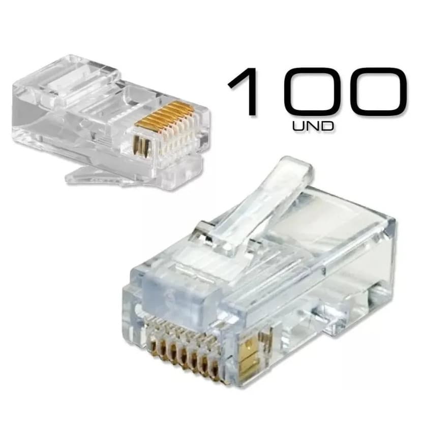 KIT 100 Conector RJ45 Passagem EZ Crimp 8 Pinos Cat5 cat6 Para rede internet - Lion Shop