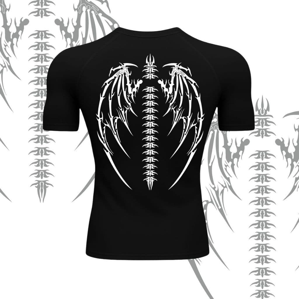 Camiseta Compressão Proteção Uv 50+ Segunda Pele Manga Curta Cyber Tribal Dark Asas 01 Rash Guard