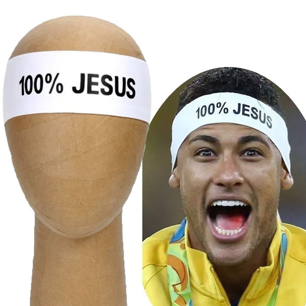 NJ 2 FAIXAS DE CABELO 100% JESUS FAIXA OU BANDANA BRANCA ESTILO NEYMAR CAMISA 10 DO SANTOS Conforto
