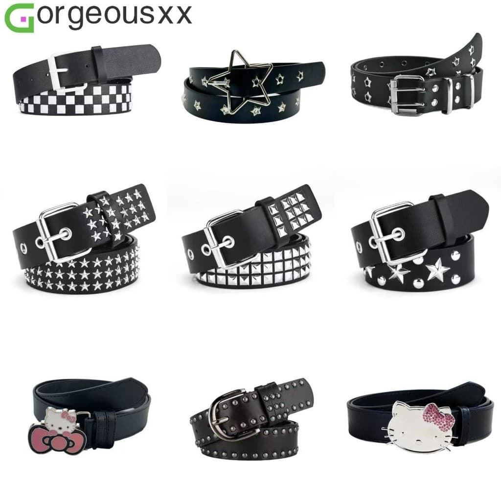 Moda Punk Quadrado Rebite Cinto De Couro Para Mulheres Homens Y2K Oco Estrela Fivela Calças Vestindo Acessórios