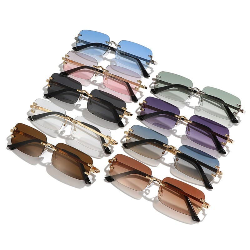 Óculos de Sol Retangulares Sem Armação para Homens, Moda Vintage, Lentes Gradientes, Óculos de Sol UV400, Novas Tendênci