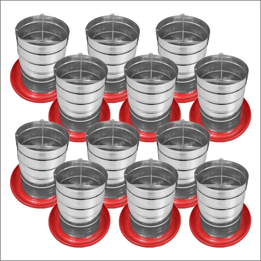 Kit 12 Comedouros Tubular 15kg p/ Frango Aves Galinha Faisão Prato Anti Desperdicio