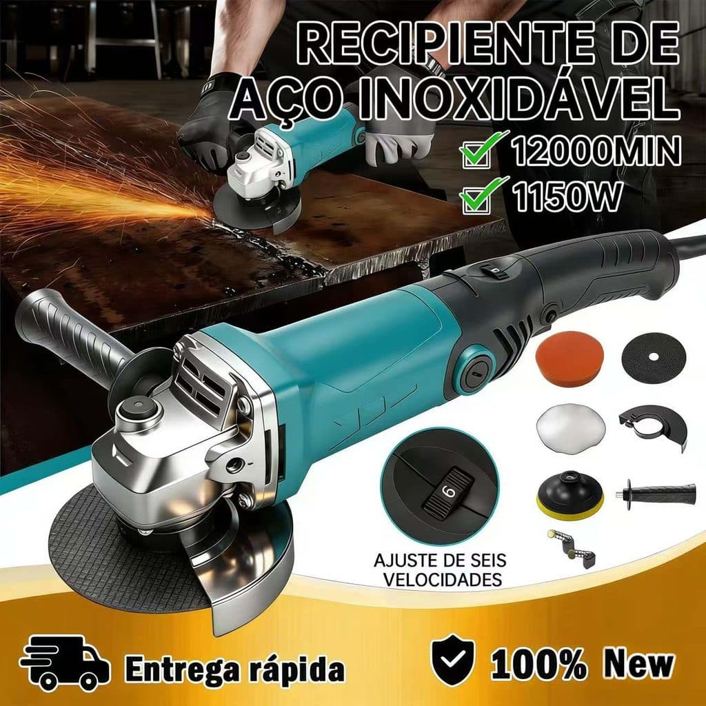 Esmerilhadeira e Lixadeira Angular de polir 110V 125mm Potência 1150W 12000RPM
