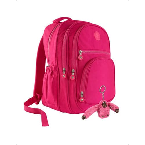 Mochila Escolar Infantil Jovem Reforçada Chaveiro Macaquinho Pink Volta As Aulas
