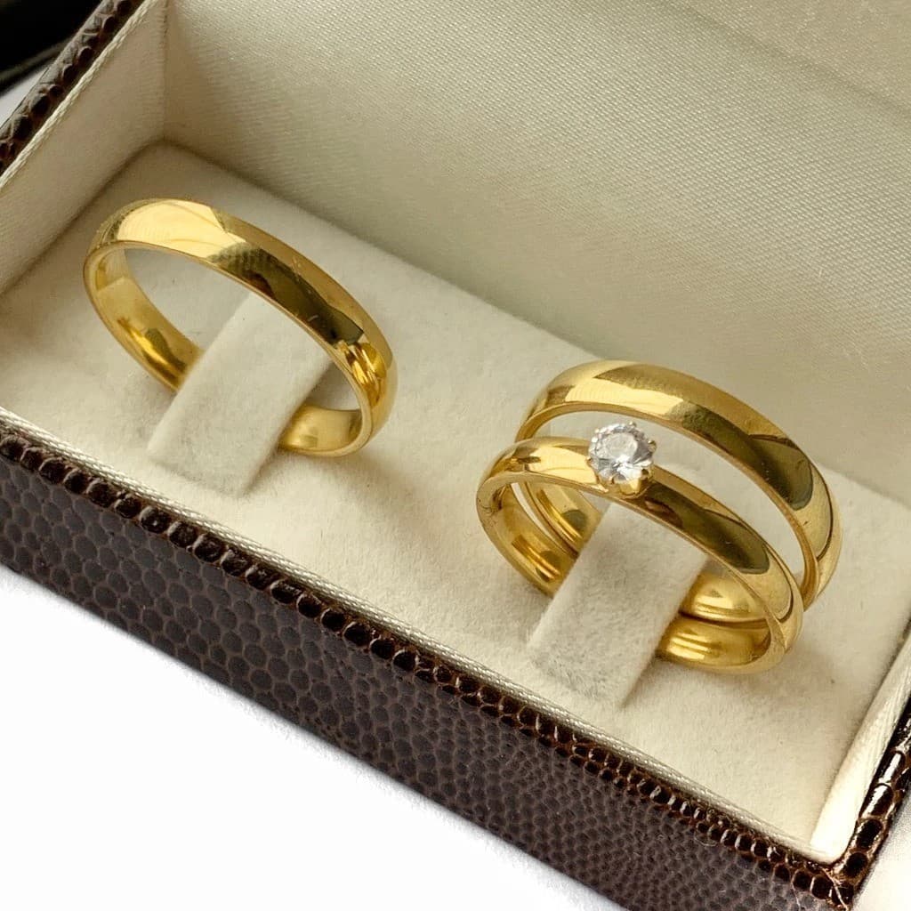 Aliança Lisa Feminino/Masculino abaulada Anel 100% em Moeda Antiga 4MM Casamento Noivado Cor de Ouro 18k