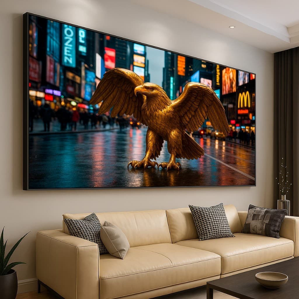 Quadro Decorativo GRANDE Alta Resolução Para Sala Quarto Escritório Quadro Águia em Ouro Time Square