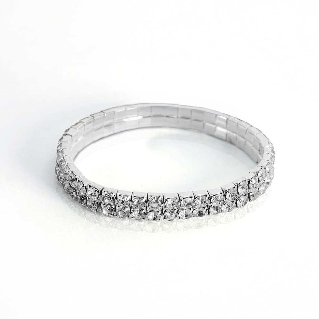 Pulseira Riviera Com Ajuste de Elástico Duas Fileiras Banhadoem Prata | Feminino | Banhado Ouro 18K | Antialérgico
