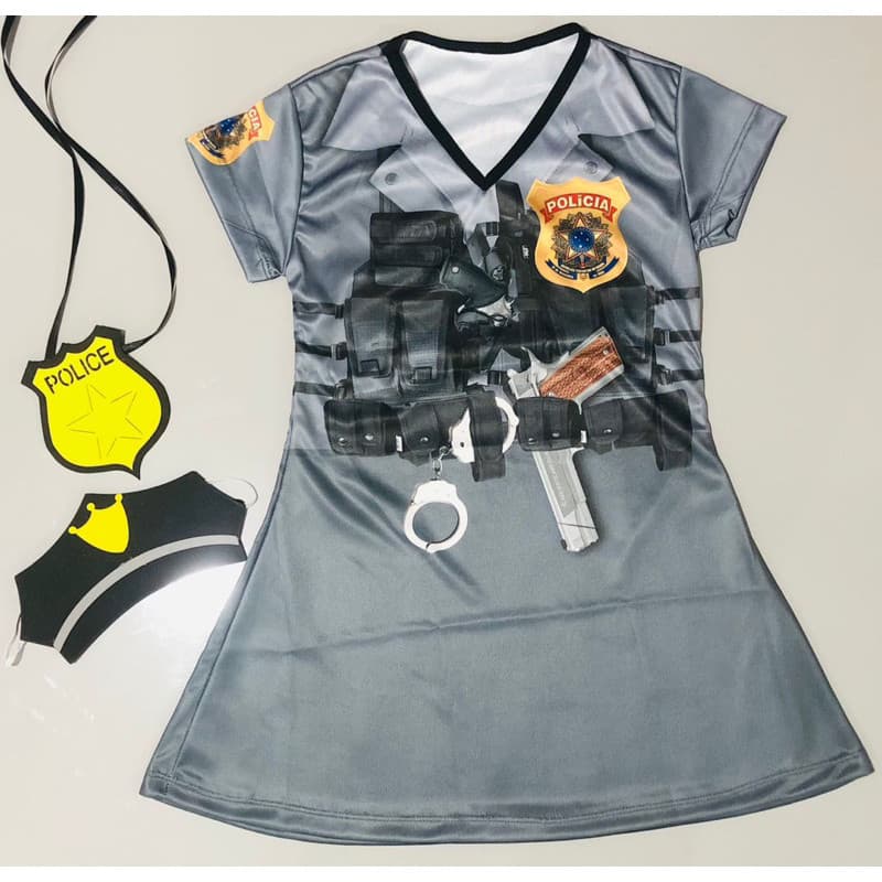 Fantasia Vestido Infantil Policial Feminina