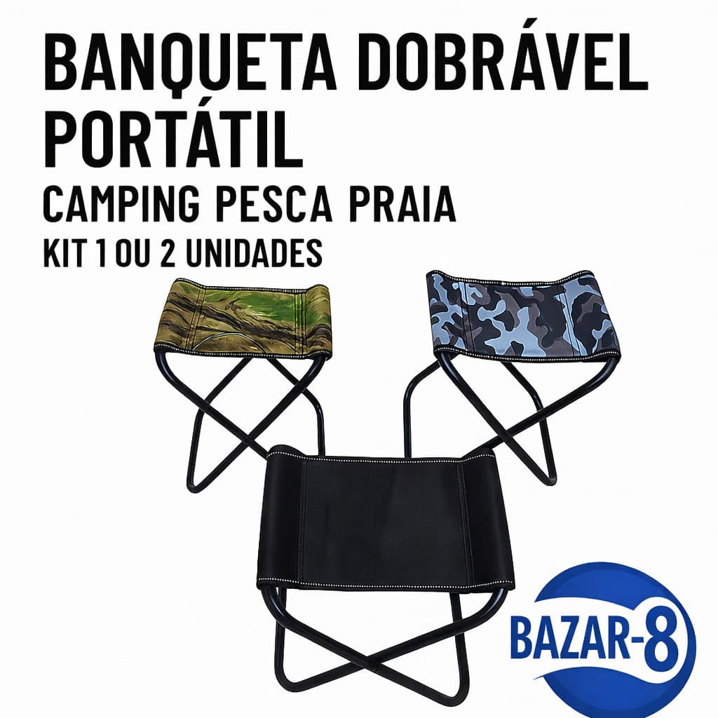 Banqueta Dobrável Portátil Camping Pesca Praia Leve – Kit 1 ou 2 Unidades