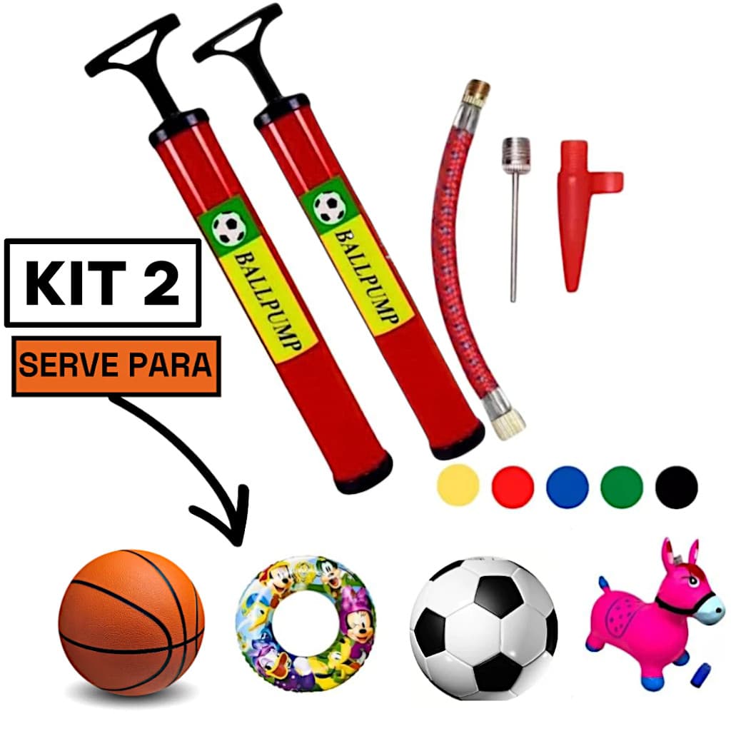 Kit Bomba de Ar Manual Portátil p/ Futebol Vôlei Basquete Boia Colete com Bicos inflaveis