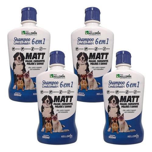 Kit 4 Shampoo Condicionador Antipulgas 6 Em 1 Matt Kelldrin