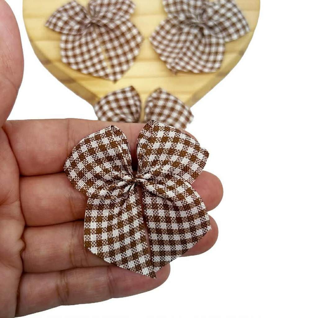 Laço para Lembrancinhas Caramelo XADREZ - 20 Unidades - Tecido 100% Poliester