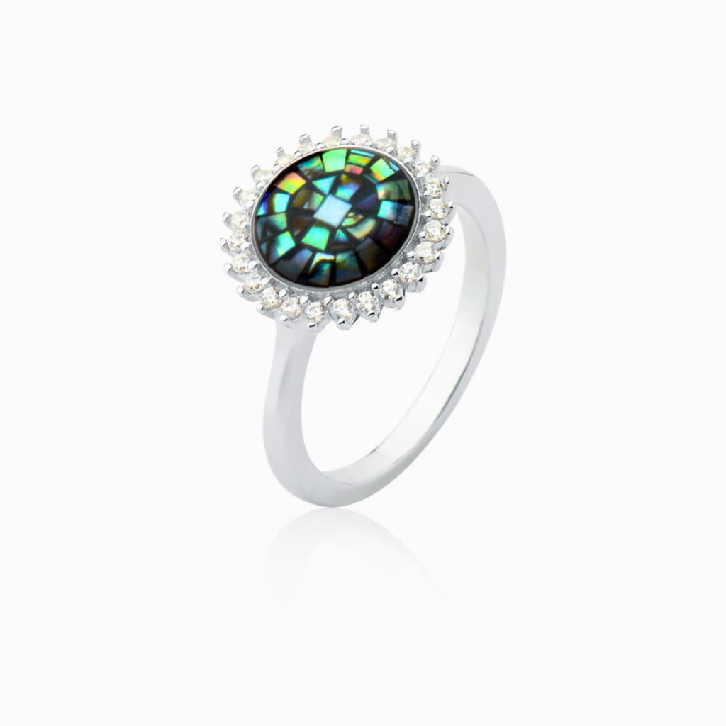 Anel Feminino Abalone Natural com Zircônias Brancas