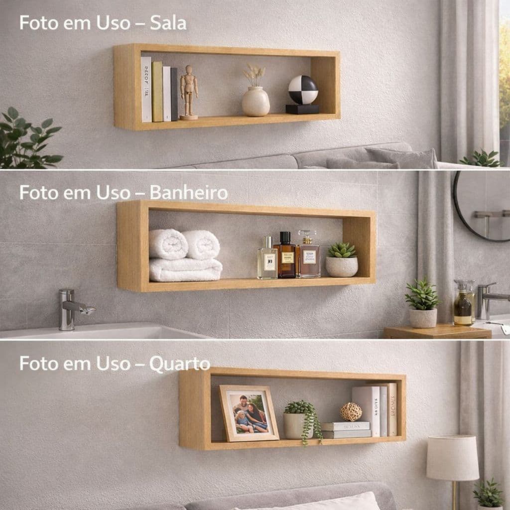 Nicho Decorativo Retangular 50X25X10CM 15MM MDF Para Parede Prateleira Multiuso