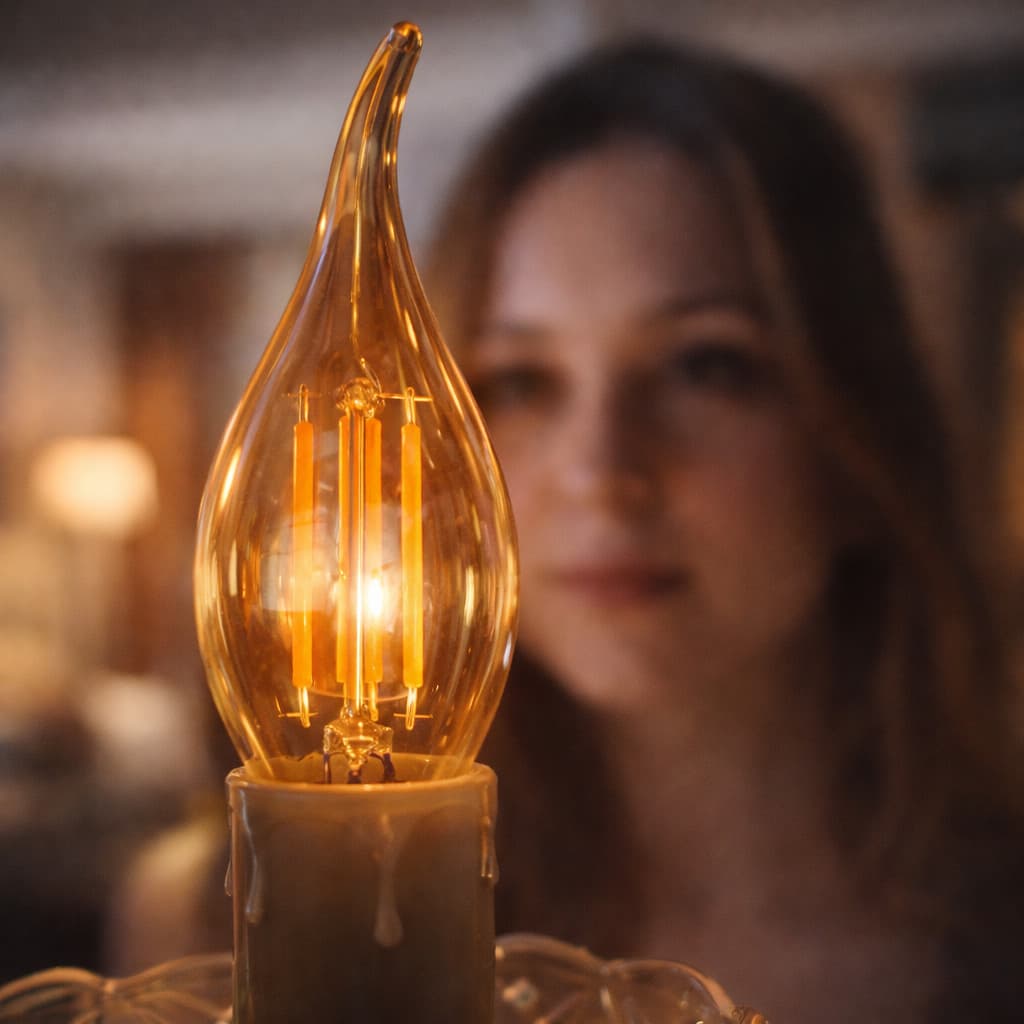 Lâmpada Filamento Led Vela Chama Bico Curvado para Lustre com Soquete Âmbar E14/E27 Bivolt