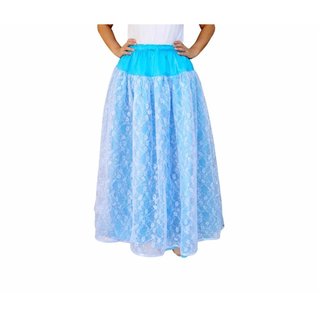 Saia De Cetim Azul Com Renda Branco Feminino Iemanjá