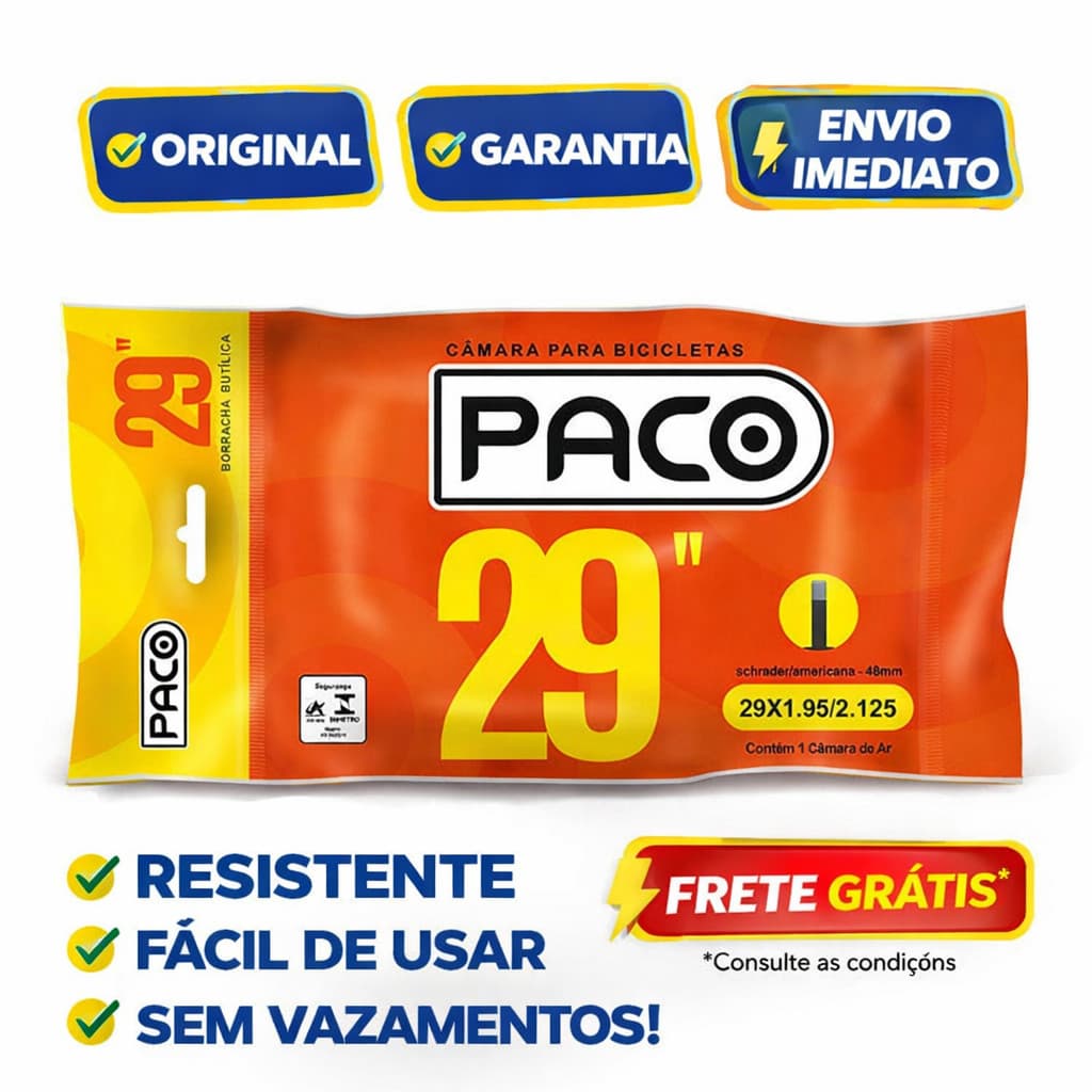 Câmara De Ar Paco Bike Mtb Aro 29 1.95 / 2.125 Schrader 48mm Paco Bico Grosso