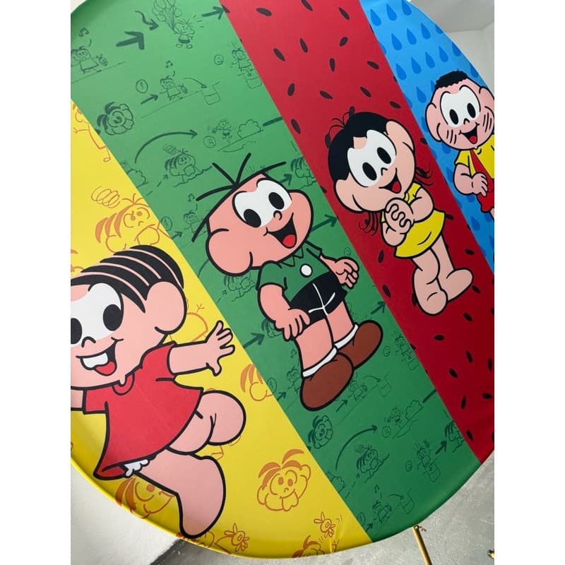 Capa 50x50 Mini Painel Redondo Turma da Mônica Cebolinha Cascão Magali Elástico Festa