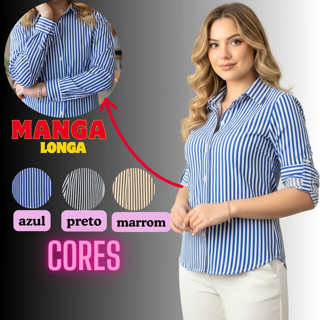 Blusa Social Listrada Feminina Crepinho Plus Size G3 Não Amassa Qualidade Premium Envio