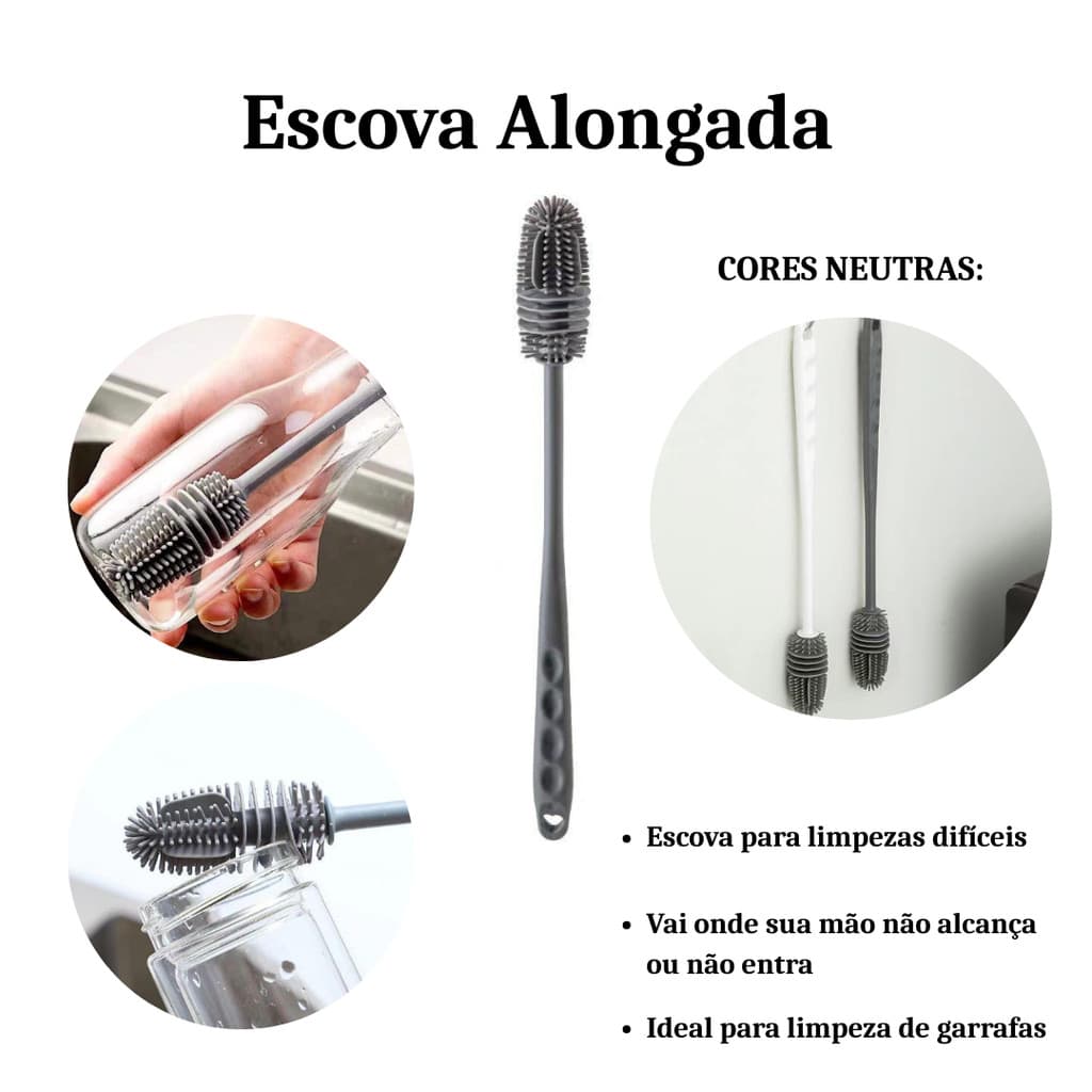 Escova Alongada para Limpeza de Garrafas Escova de Silicone
