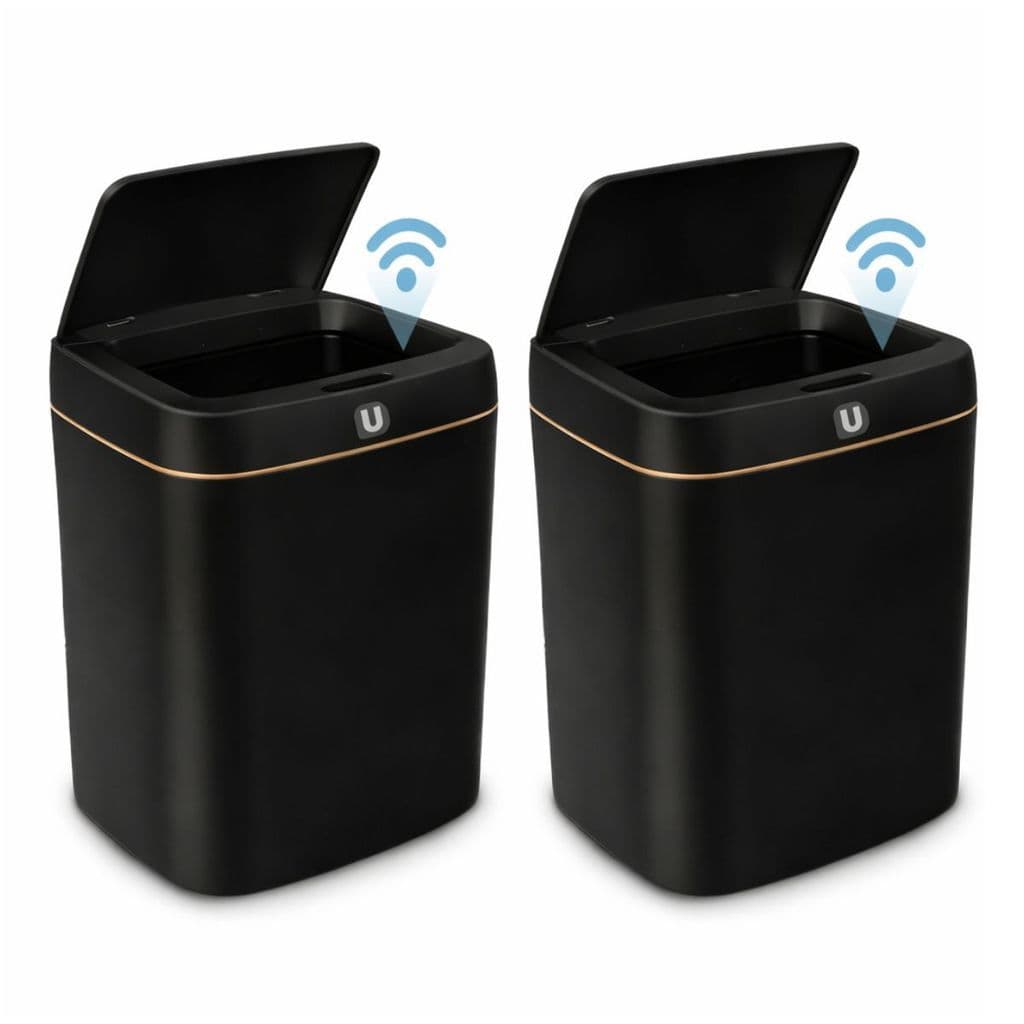 Kit 2x Lixeira 11L Automática Sensor Movimento Premium Design Moderno Sem Contato Preto Branca