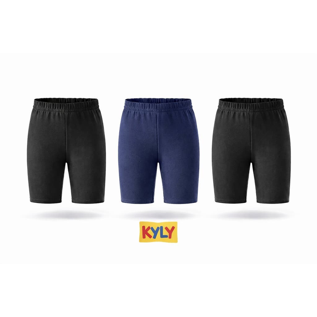 Kit 3 Shorts Ciclista Kyly Infantil Menina Cotton Liso Basico Escolar Dia a Dia Moda Kids KITS